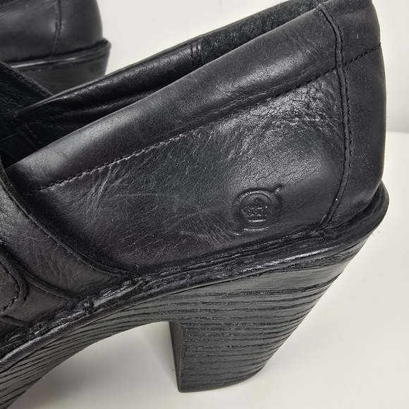 Born Black Leather Slip On Platform Clogs Size 9 Buckle Detail Preppy Comfort - Picture 5 of 11